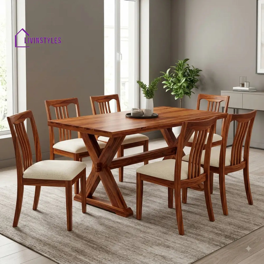 Aarya Premium Wooden 6 Seater Dining Table Set