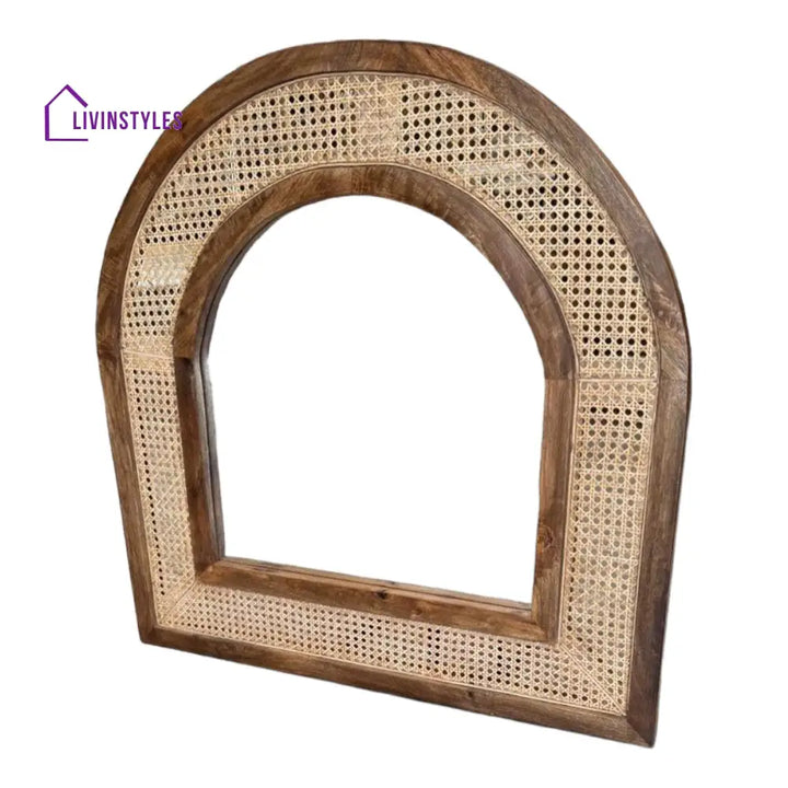 Aashita Solid Mango Wood & Rattan Mirror