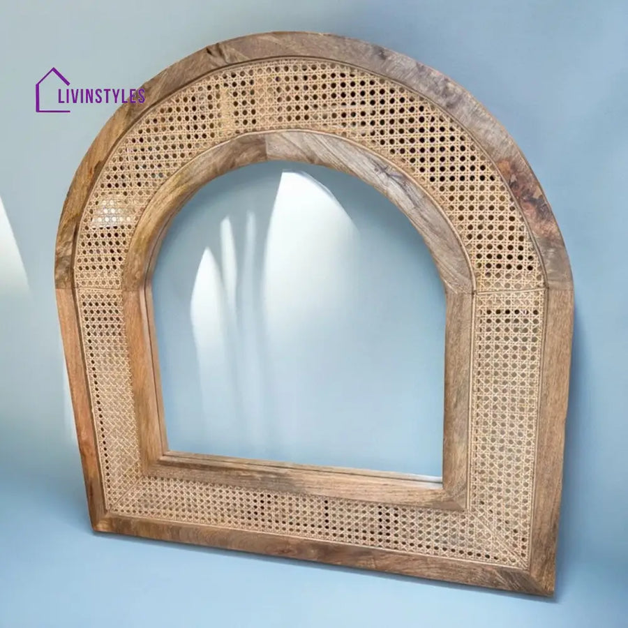 Aashita Solid Mango Wood & Rattan Mirror