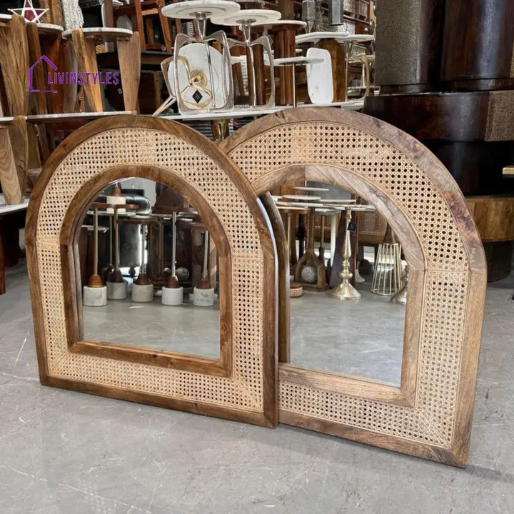 Aashita Solid Mango Wood & Rattan Mirror
