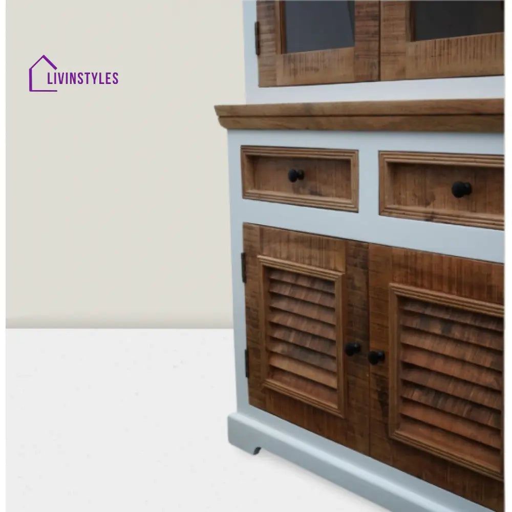 Aastha White Mango Wood Kitchen Cabinet with Natural Finish