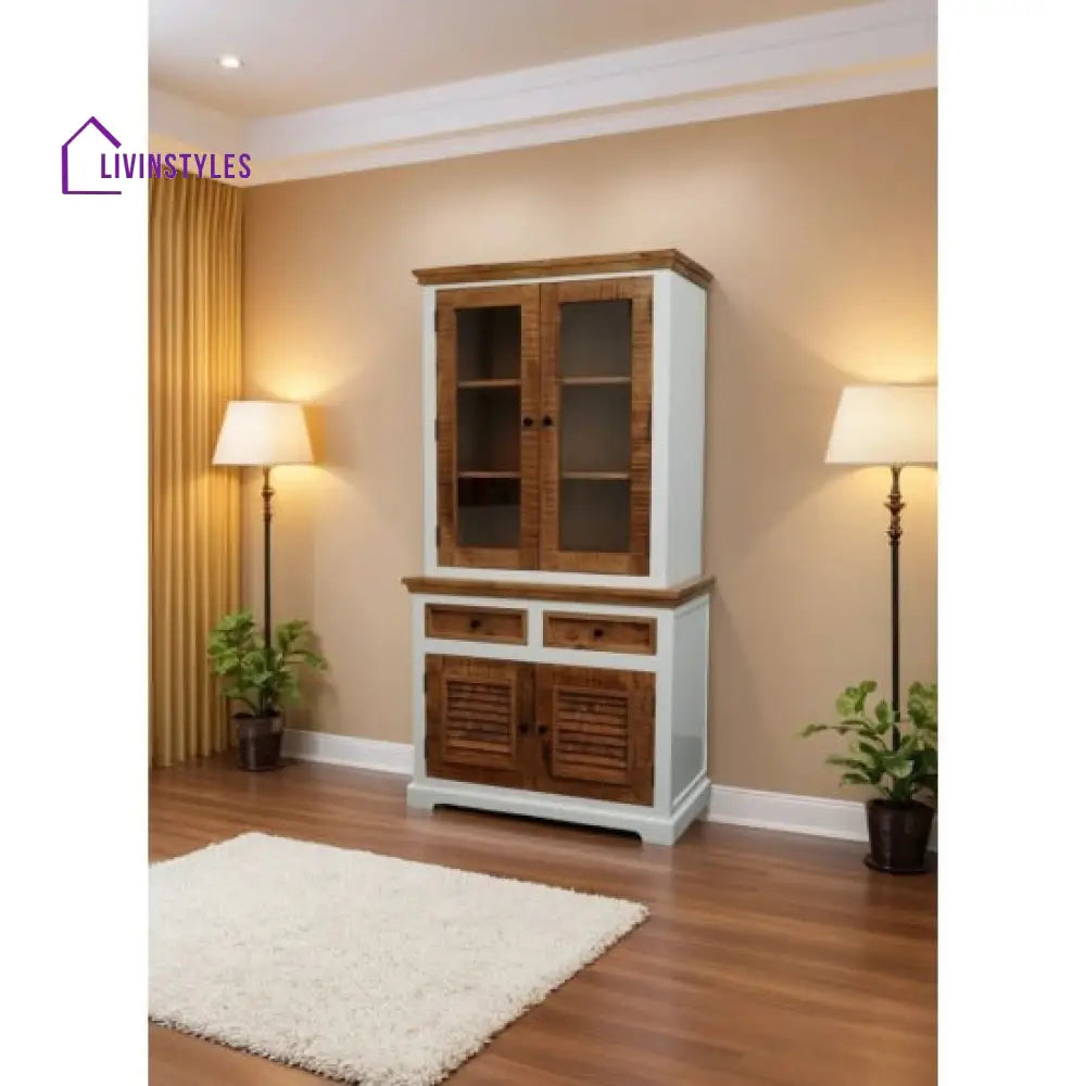 Aastha White Mango Wood Kitchen Cabinet with Natural Finish