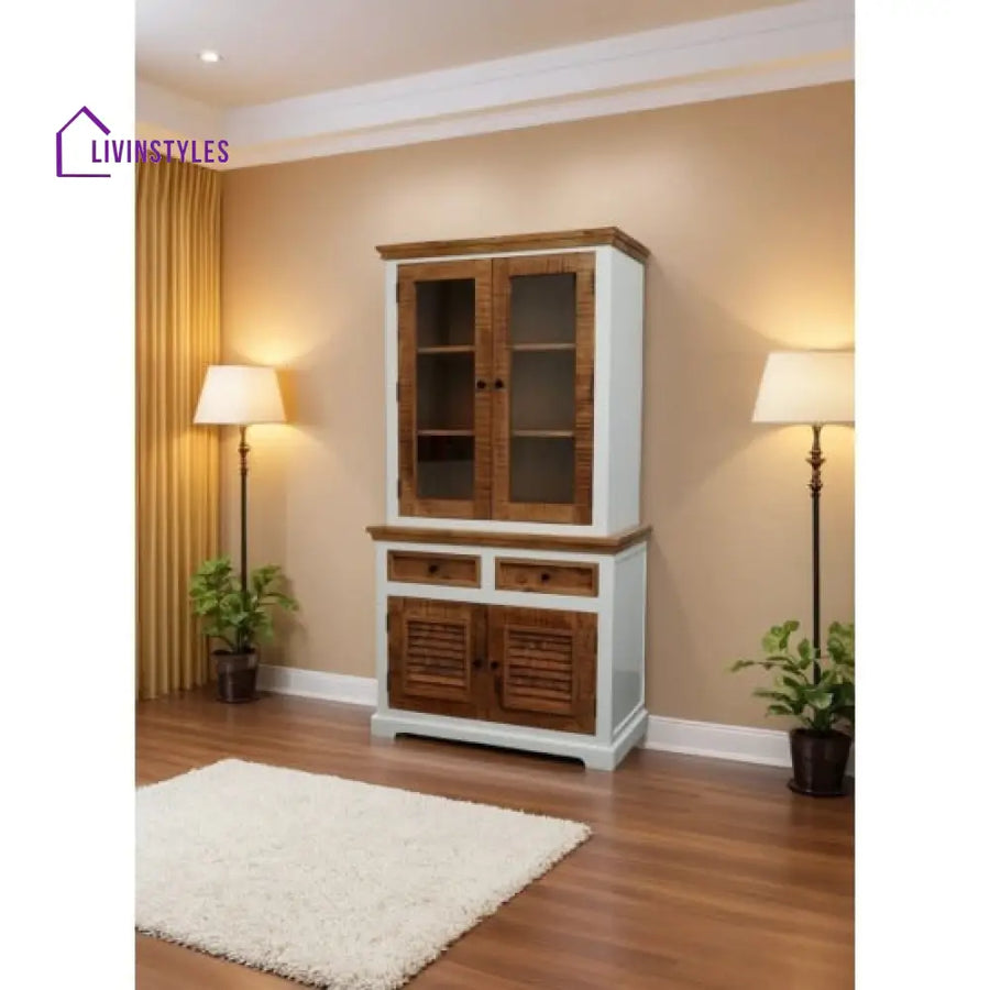 Aastha White Mango Wood Kitchen Cabinet with Natural Finish