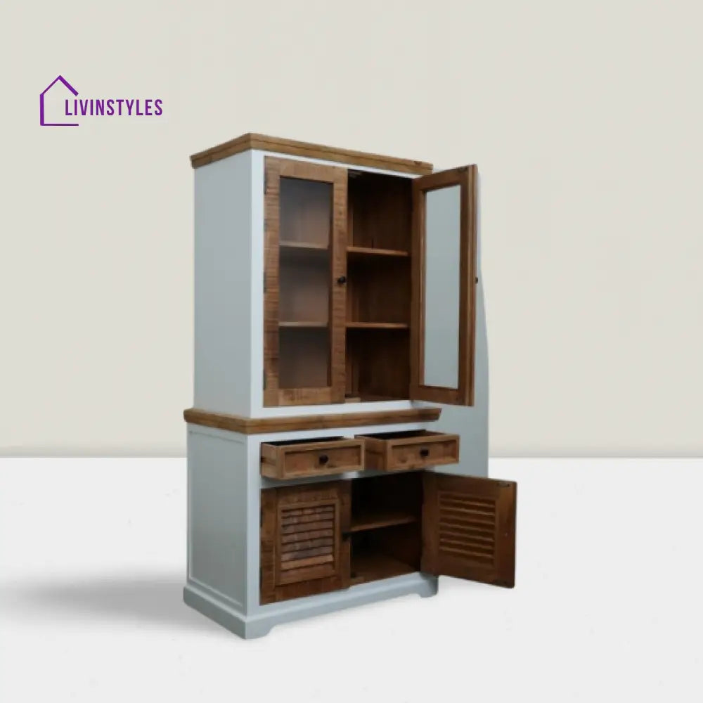 Aastha White Mango Wood Kitchen Cabinet with Natural Finish