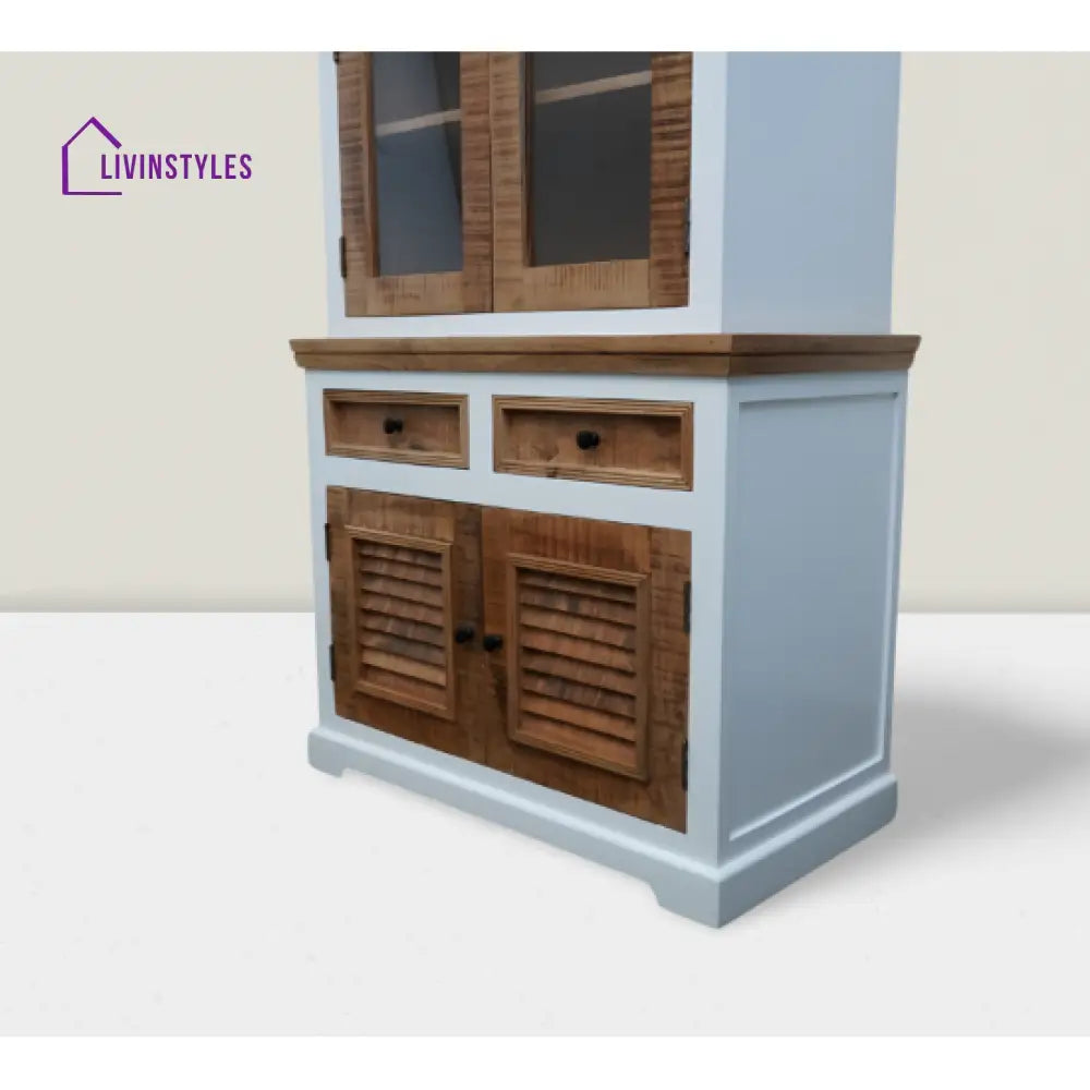 Aastha White Mango Wood Kitchen Cabinet with Natural Finish