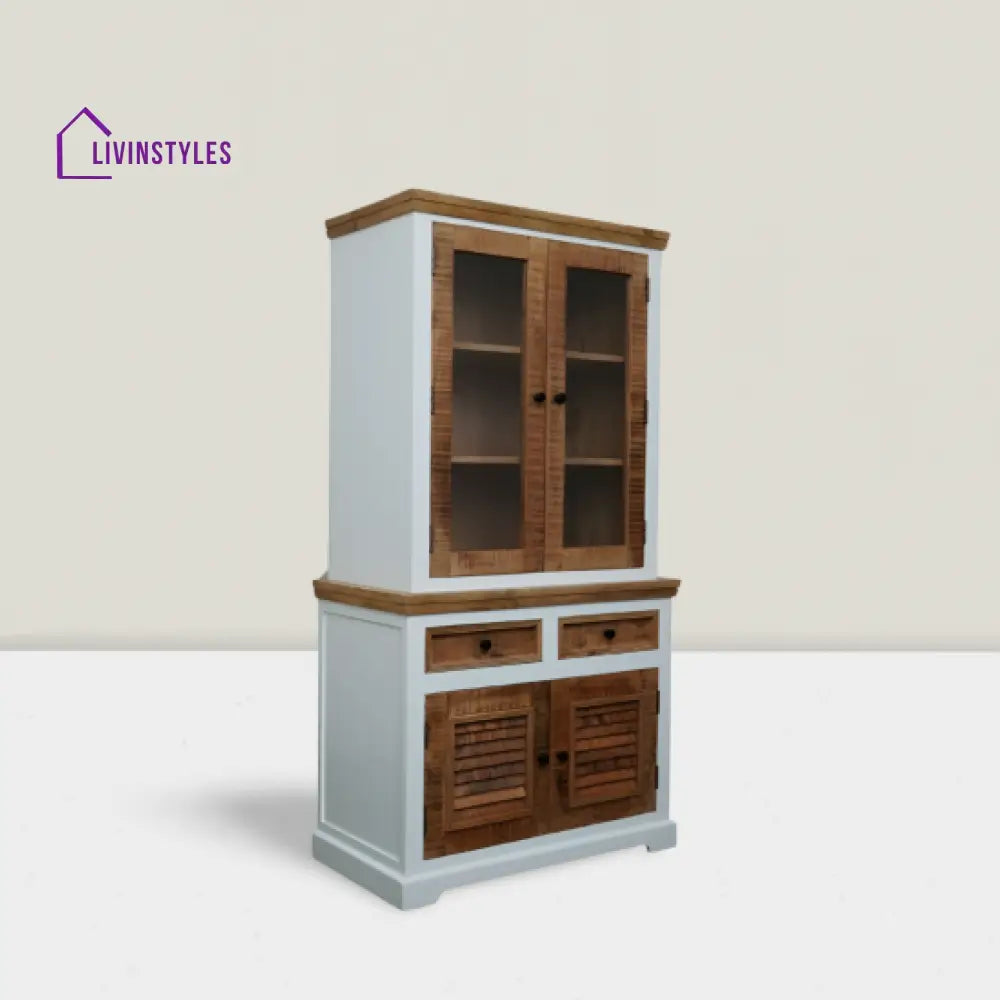 Aastha White Mango Wood Kitchen Cabinet with Natural Finish