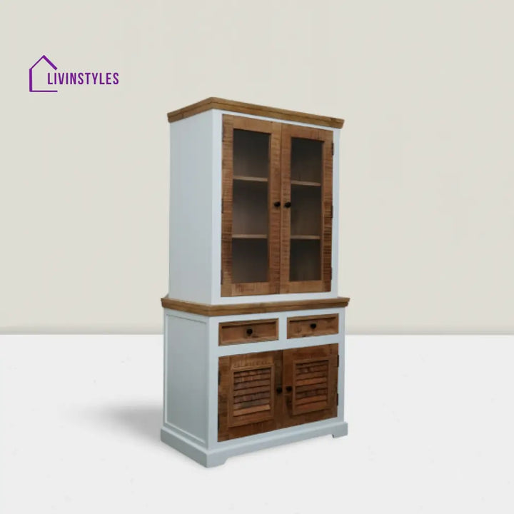 Aastha White Mango Wood Kitchen Cabinet with Natural Finish