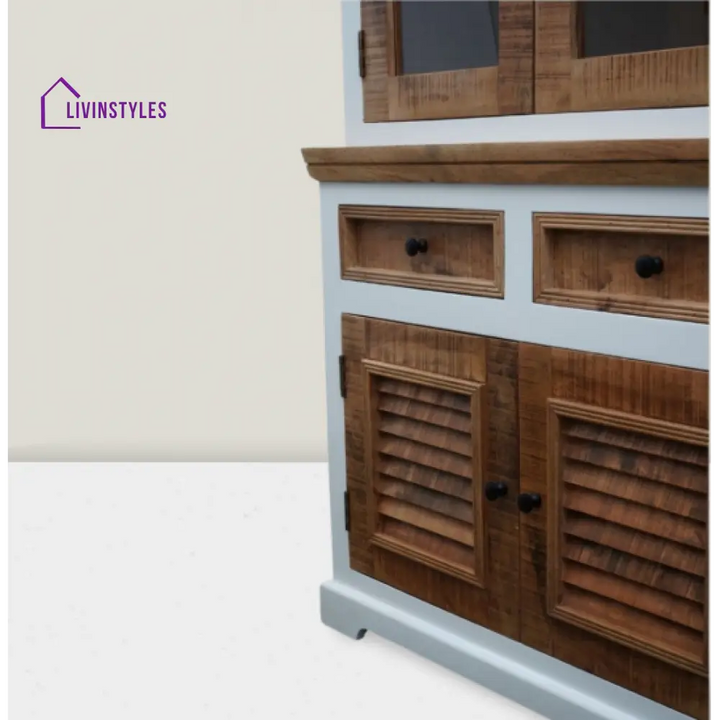 Aastha White Mango Wood Kitchen Cabinet with Natural Finish