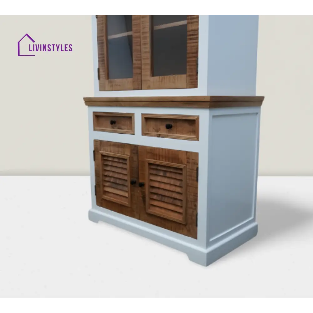 Aastha White Mango Wood Kitchen Cabinet with Natural Finish