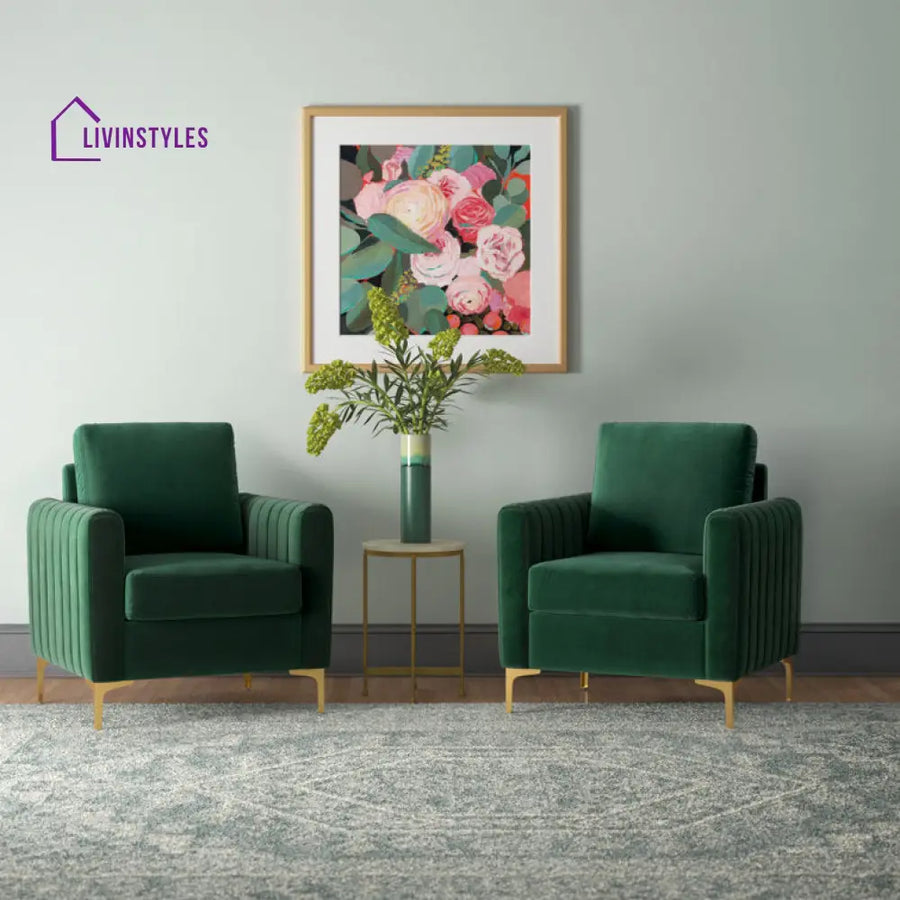 Aavika Solid Wood and Fabric Arm Chair | Living Room Chair | Lounge Chair