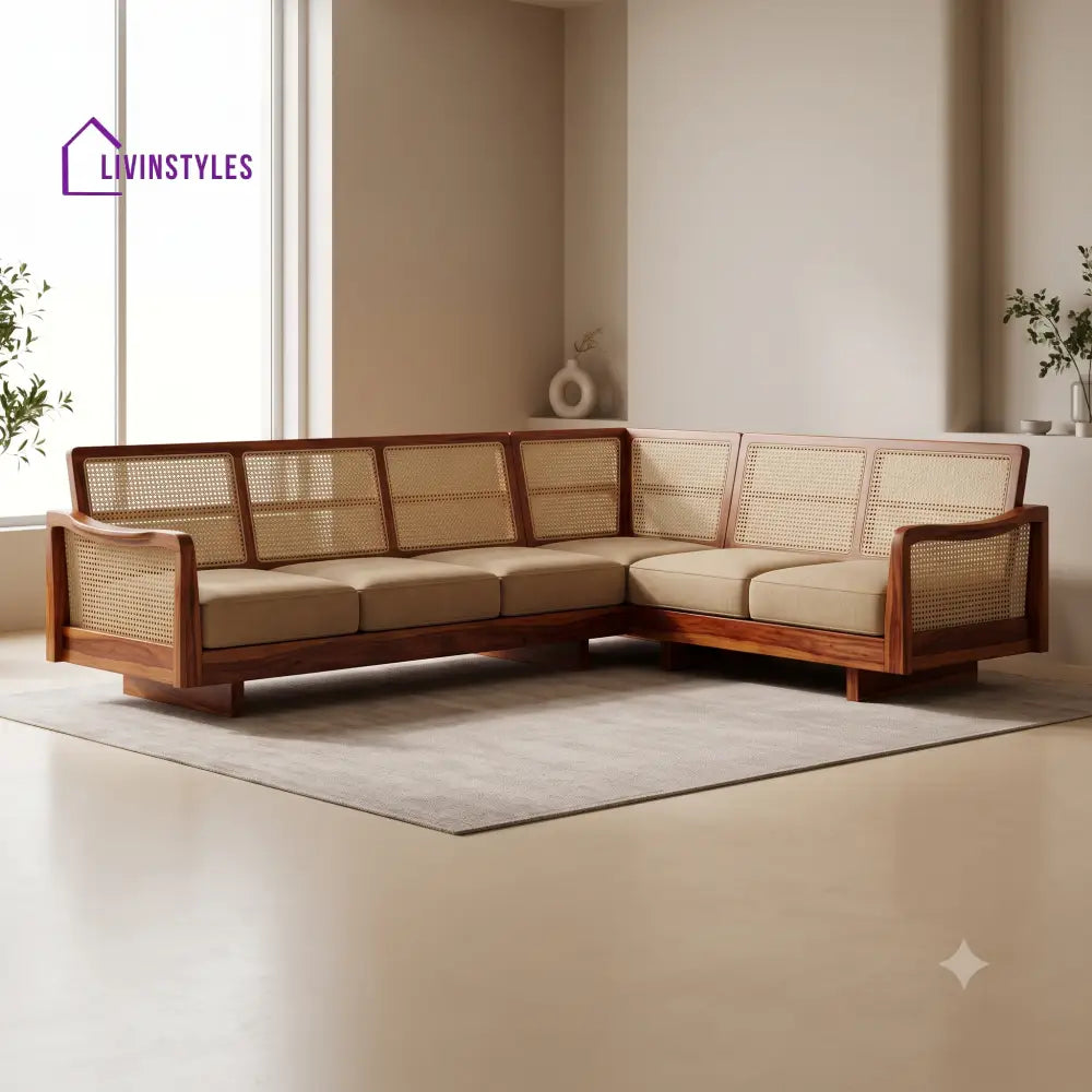 Abel Premium L Shaped Wooden Sofa Set for Living Room