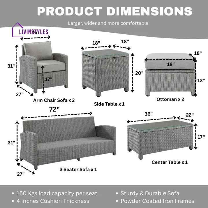 Abeni 7 Piece Outdoor Wicker Conversation Furniture Set - Sofa Set