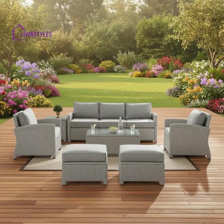 Abeni 7 Piece Outdoor Wicker Conversation Furniture Set - Sofa Set