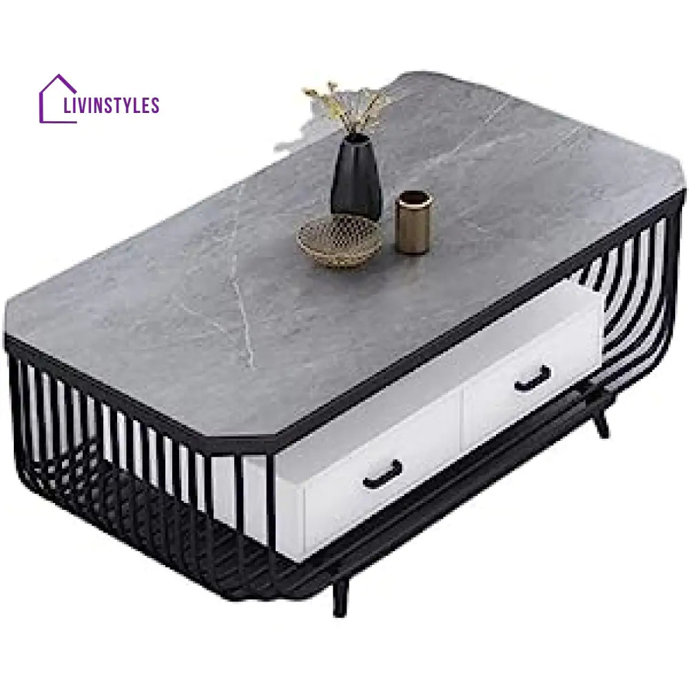 Abhipriya Rectangular Coffee Table | Centre With Gray Marble Top