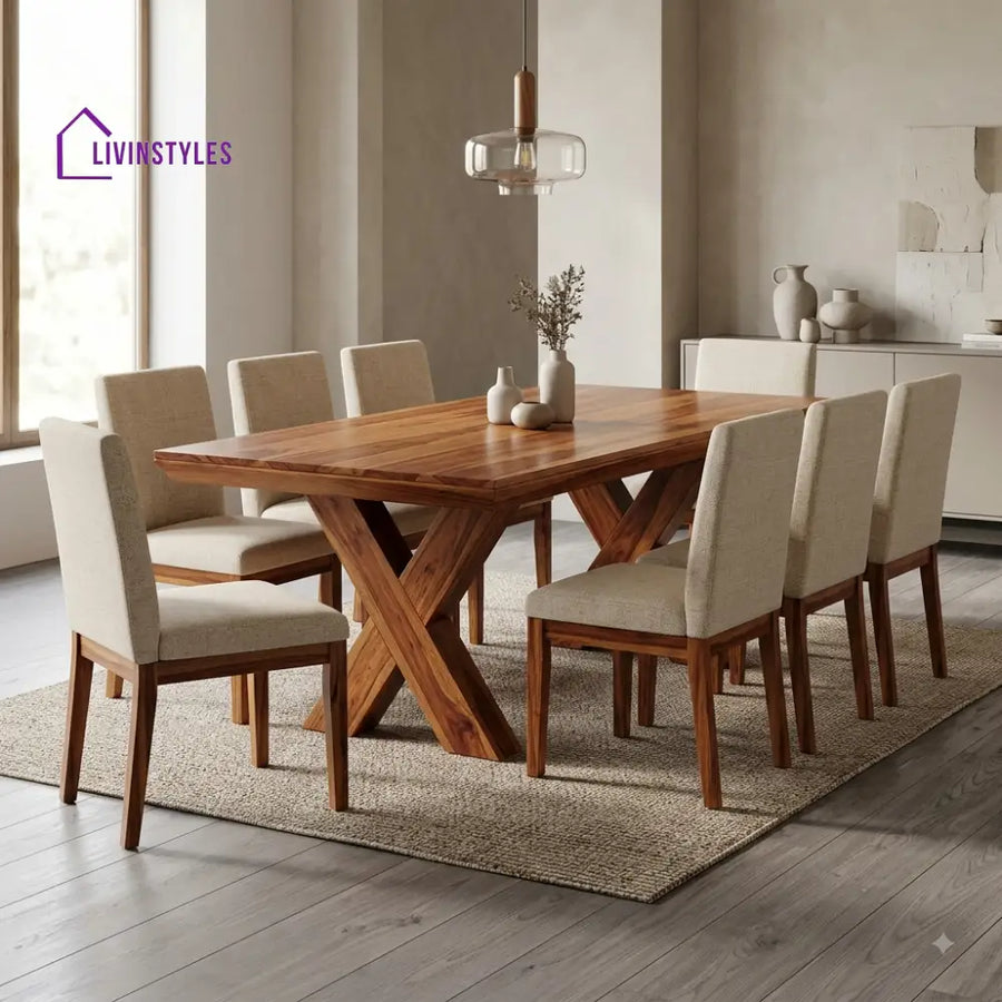 Abhishek Premium Solid Wood 8 Seater Dining Table Set