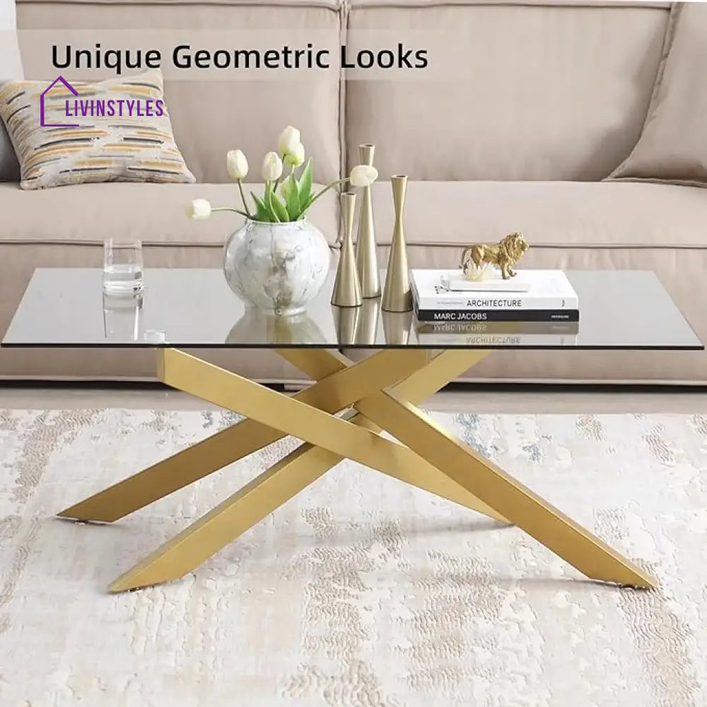 Abhishek Stainless Steel Pvd Coated Golden Coffee Table