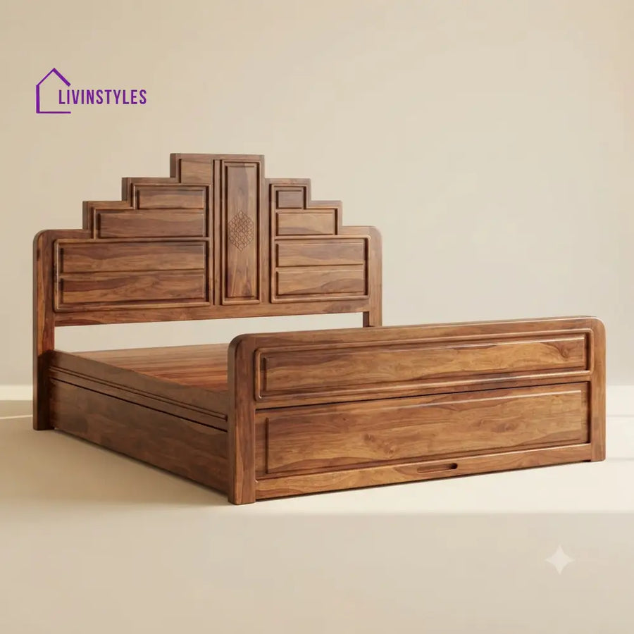 Abinaya Sri Sheesham Wood Bed With Box Storage | Wooden Bed