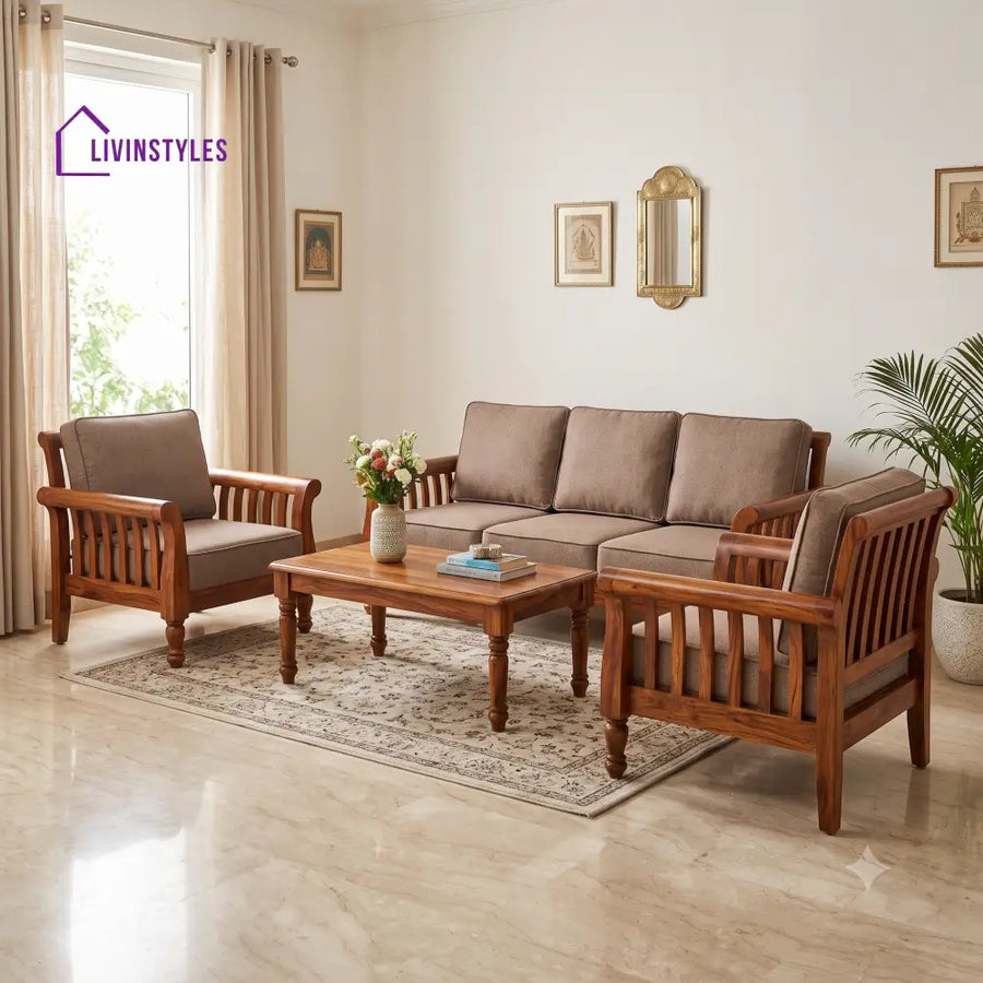 Abinaya Wooden Sofa Set | 3 + 1 + 1 Sheesham Wood Sofa Set for Living Room