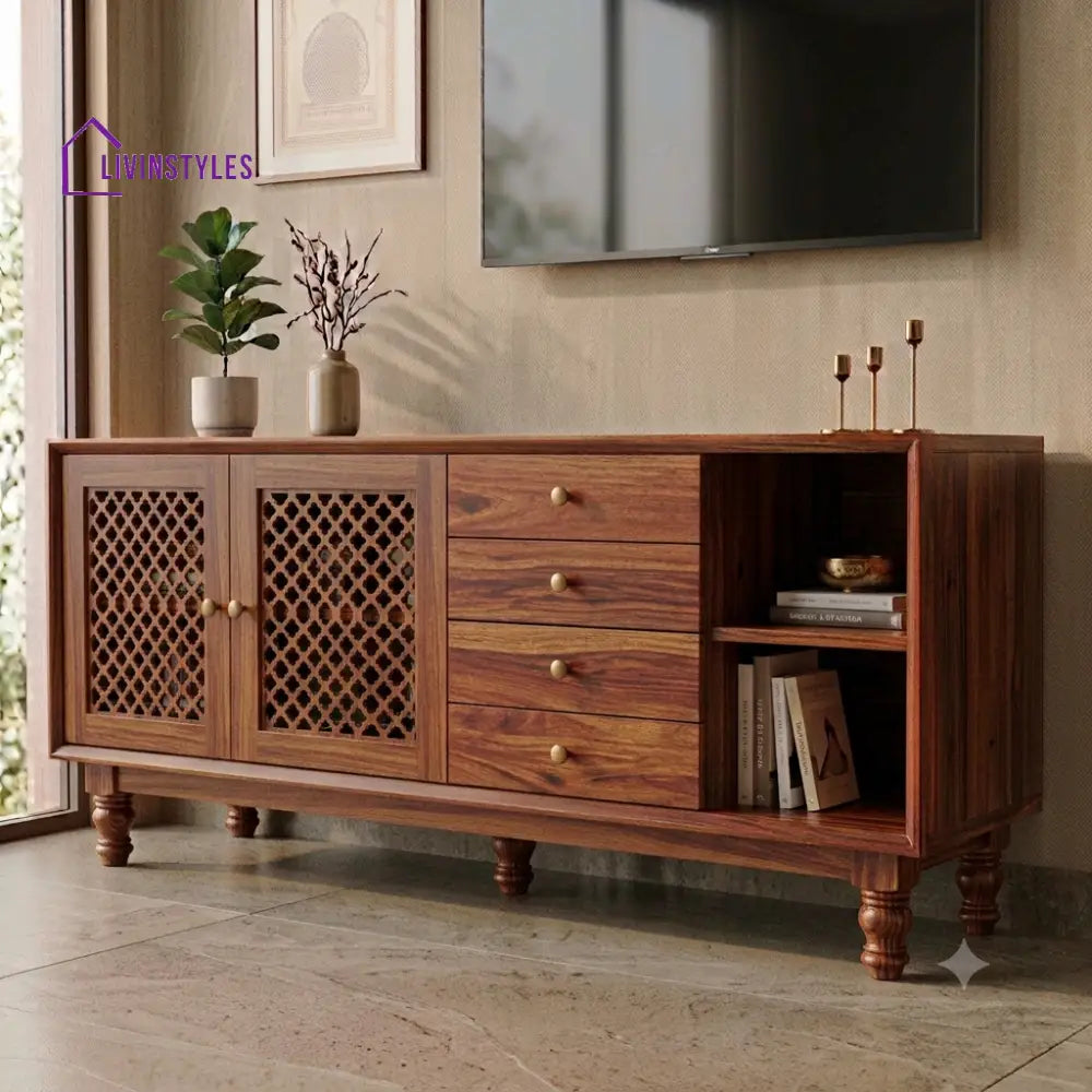Abirami Solution Sheesham Wood TV Cabinet For Living Room Storage Console