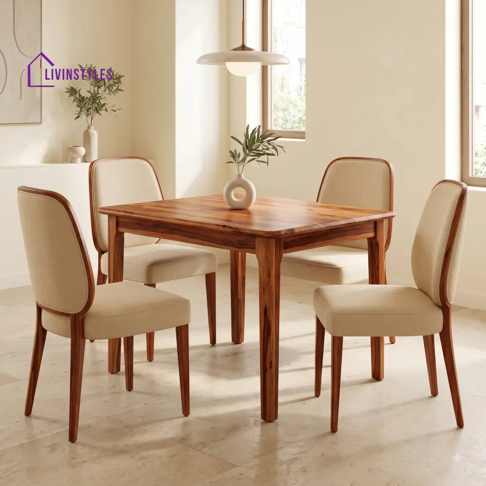 Abraham Premium Solid Wood 4 Seater Dining Table Set
