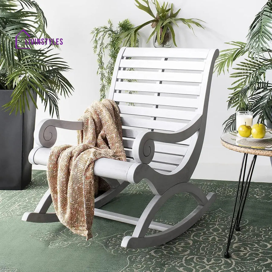 Abram Outdoor Collection Sonora Mango Wood White Rocking Chair