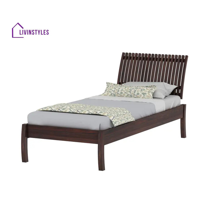 Abril Solid Sheesham Wood Single Bed Without Storage (Walnut Finish) Bed