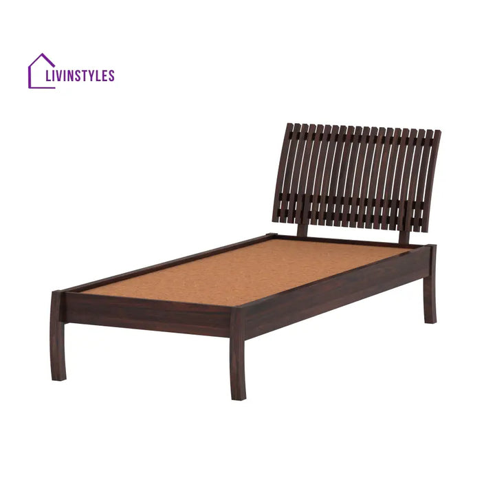 Abril Solid Sheesham Wood Single Bed Without Storage (Walnut Finish) Bed