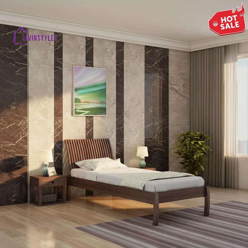 Abril Solid Sheesham Wood Single Bed Without Storage (Walnut Finish) Bed