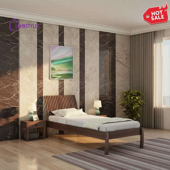 Abril Solid Sheesham Wood Single Bed Without Storage (Walnut Finish) Bed