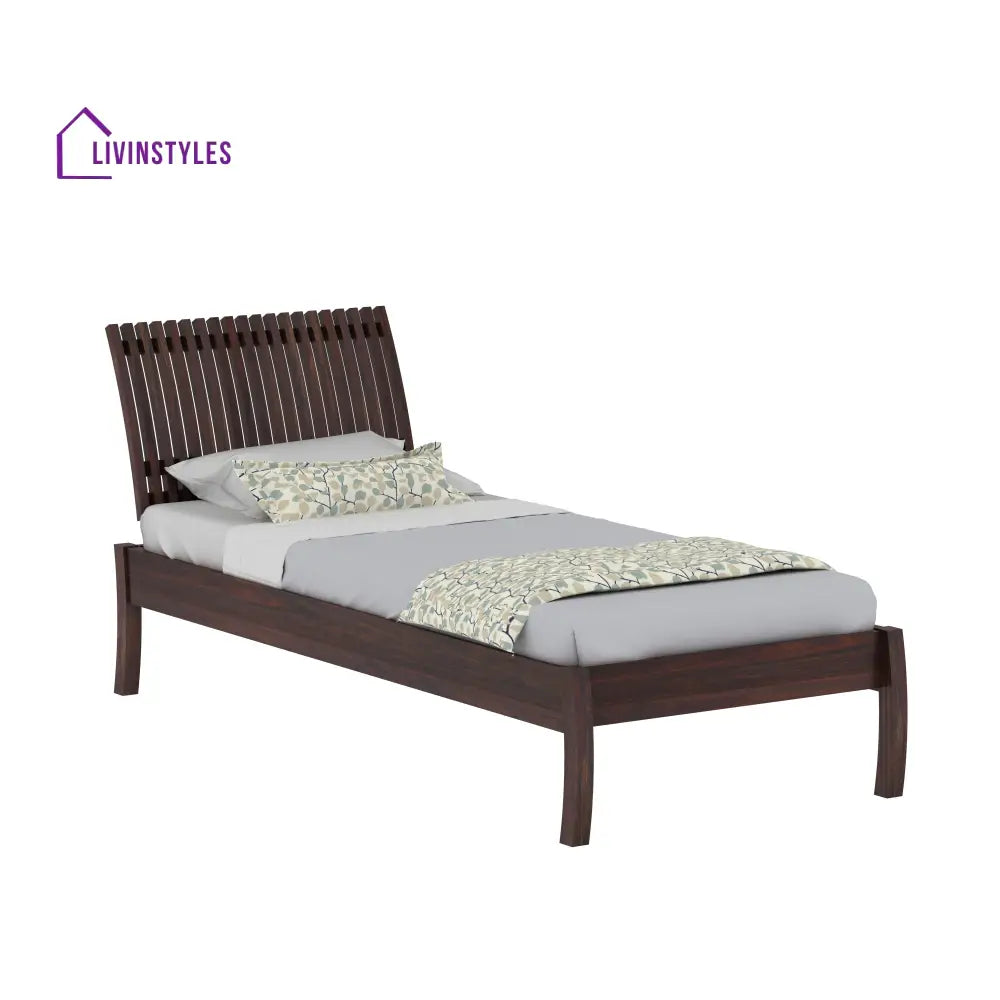 Abril Solid Sheesham Wood Single Bed Without Storage (Walnut Finish) Bed