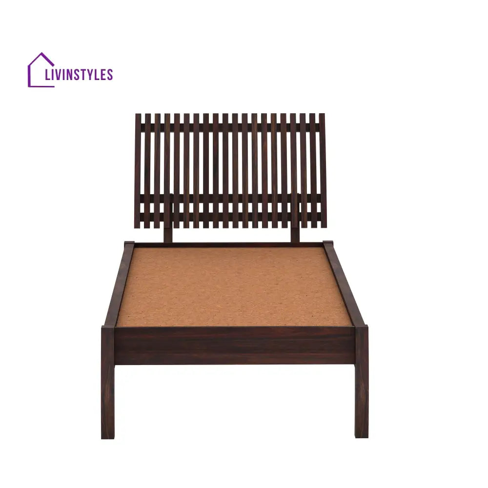 Abril Solid Sheesham Wood Single Bed Without Storage (Walnut Finish) Bed