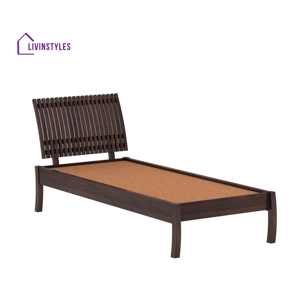 Abril Solid Sheesham Wood Single Bed Without Storage (Walnut Finish) Bed