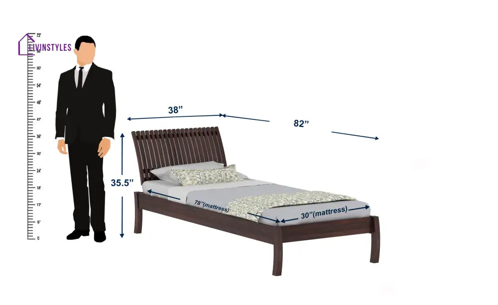 Abril Solid Sheesham Wood Single Bed Without Storage (Walnut Finish) Bed