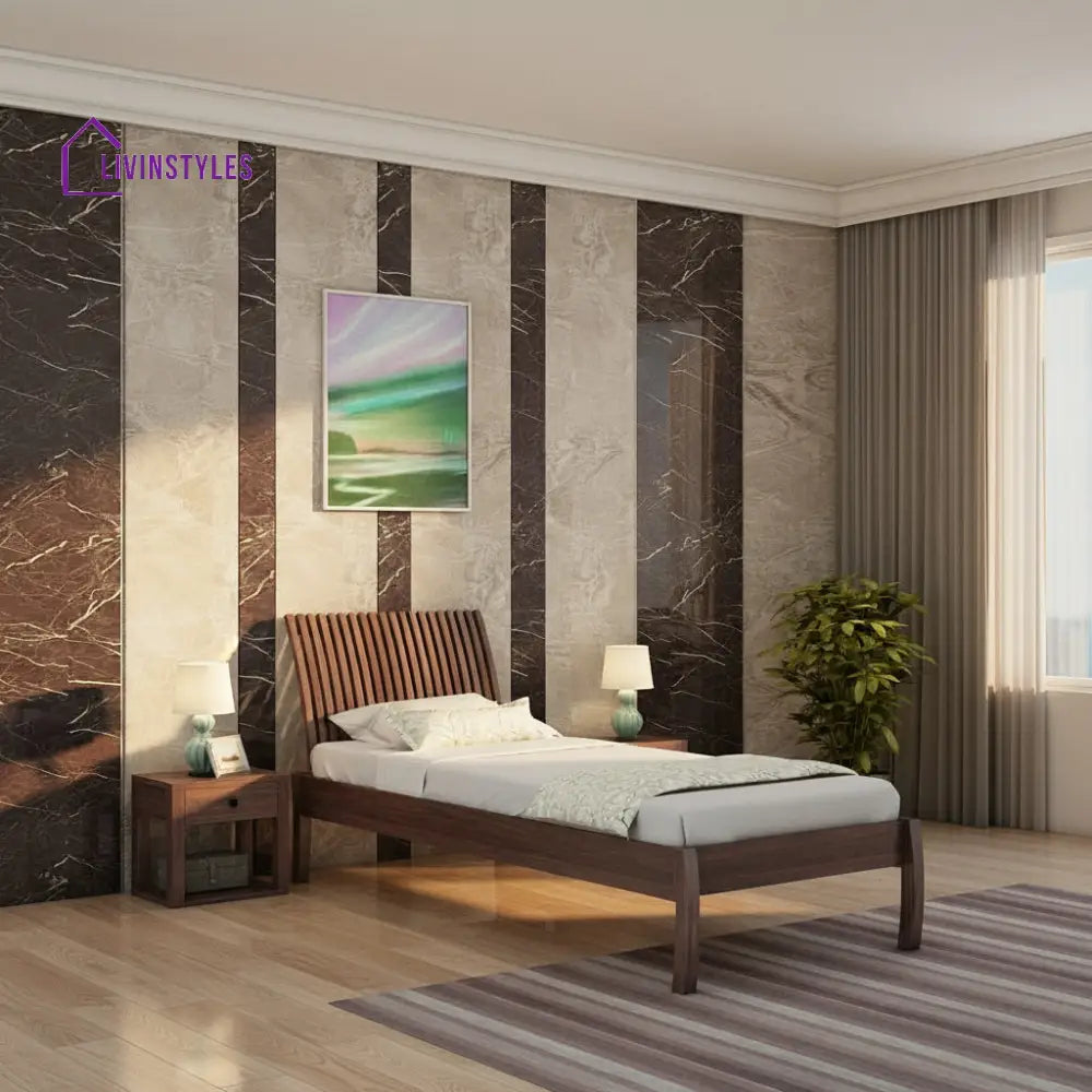 Abril Solid Sheesham Wood Single Bed Without Storage (Walnut Finish) Bed