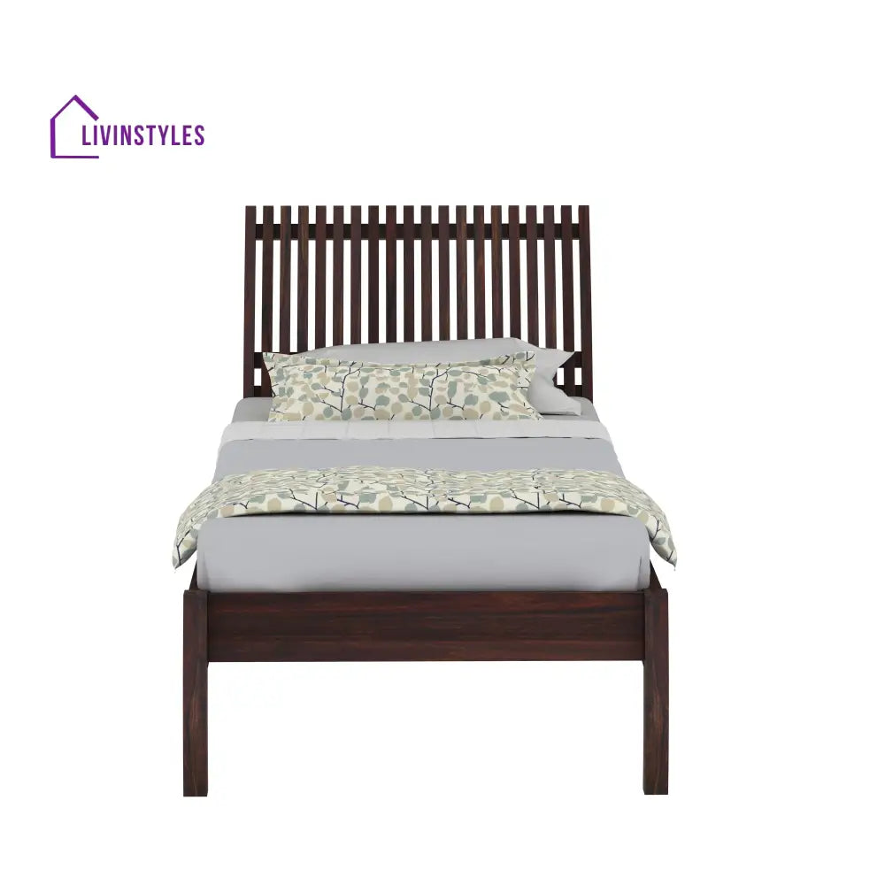 Abril Solid Sheesham Wood Single Bed Without Storage (Walnut Finish) Bed