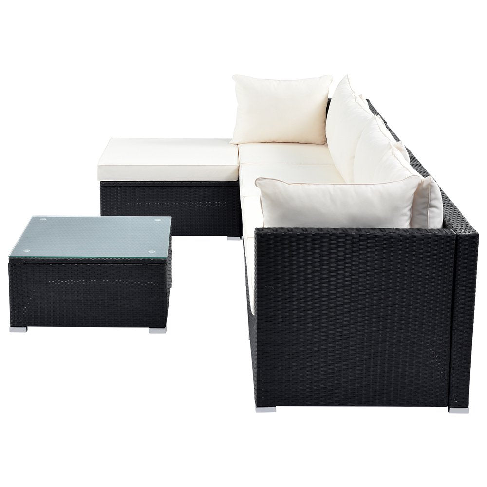 Ollie Outdoor Patio Sofa Set 4 Seater and 1 Table With 1 Ottoman Set (Black + Cream)