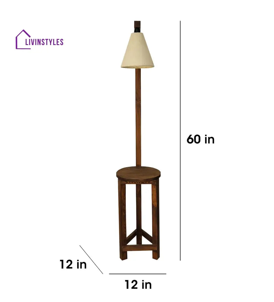Accent Wooden Floor Lamp With Brown Base And Beige Fabric Lampshade Lamps