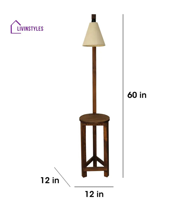 Accent Wooden Floor Lamp With Brown Base And Beige Fabric Lampshade Lamps