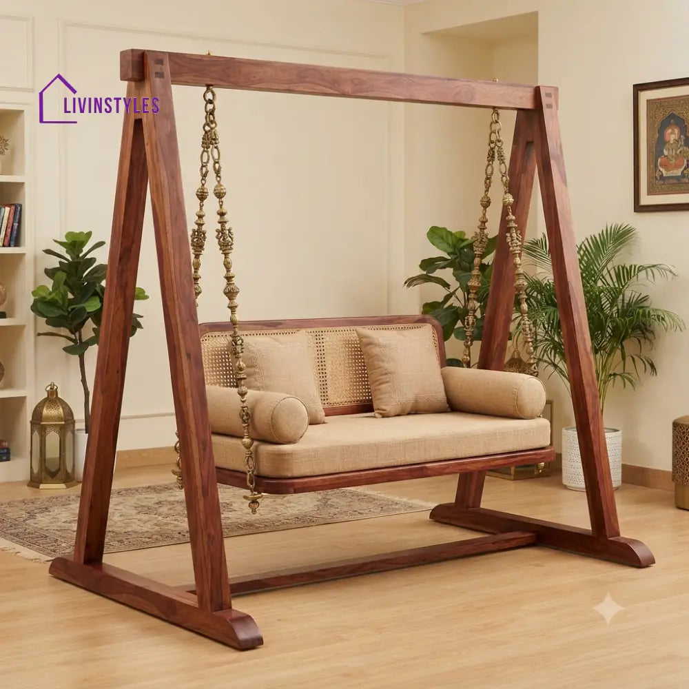 Achille 2 Seater Wooden Swing for Home | Wooden Jhula for home