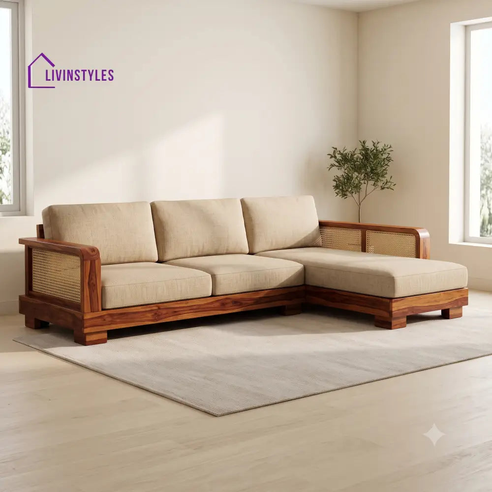 Achille Premium L Shaped Wooden Sofa Set for Living Room