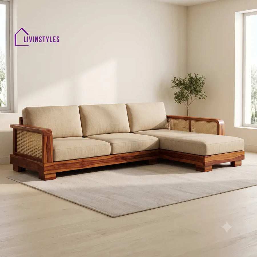 Achille Premium L Shaped Wooden Sofa Set for Living Room