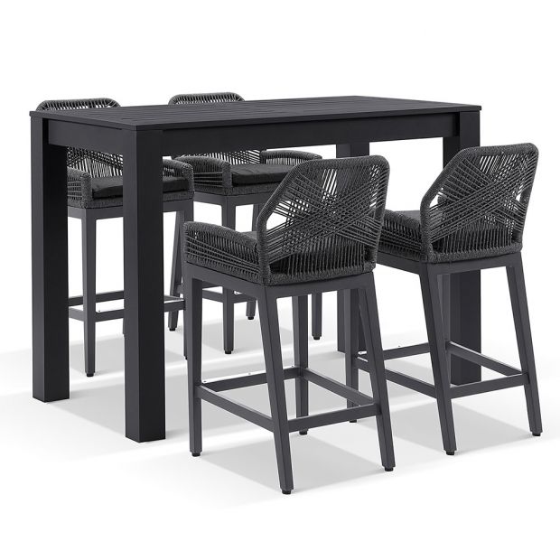 Oscuro Outdoor Patio Bar Sets 4 Chairs and 1 Table  Braided & Rope