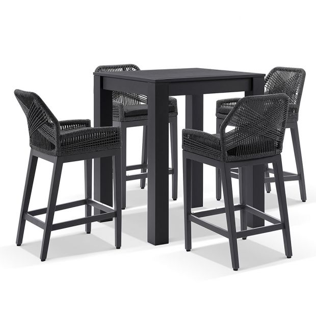 Perla Outdoor Patio Bar Sets 4 Chairs and 1 Table  Braided & Rope