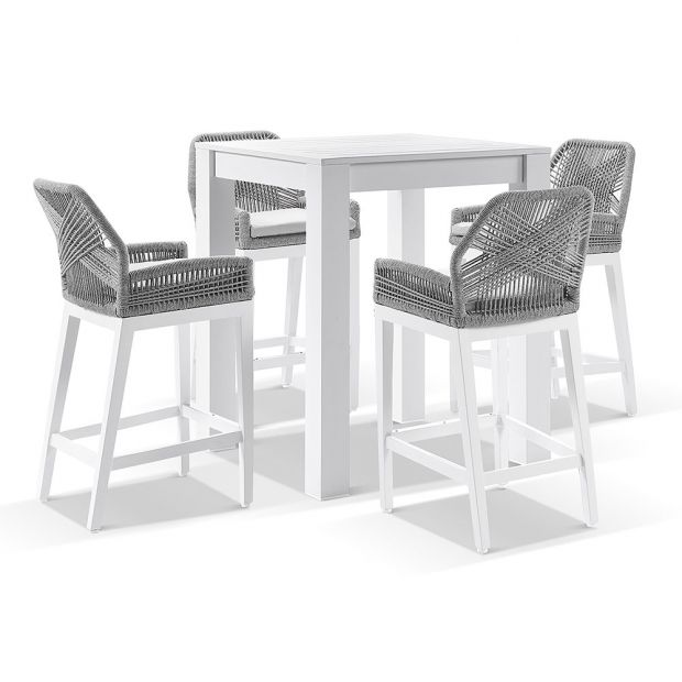 Perla Outdoor Patio Bar Sets 4 Chairs and 1 Table  Braided & Rope
