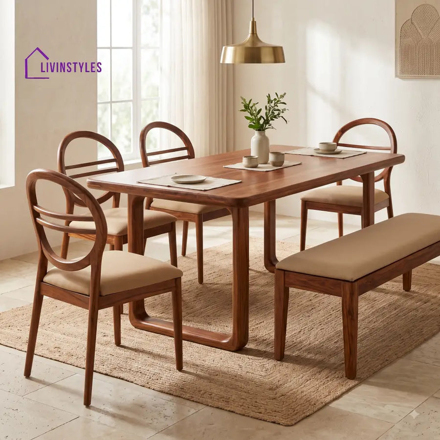 Adaeze Wooden 6 Seater Dining Table Set | 4 Chairs and 1 Bench | Table 72 X 36 X 30 Inch