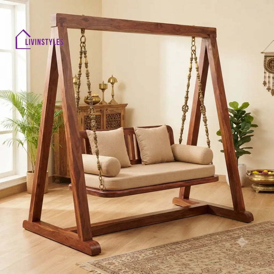 Adam 2 Seater Wooden Swing for Home | Wooden Jhula for home