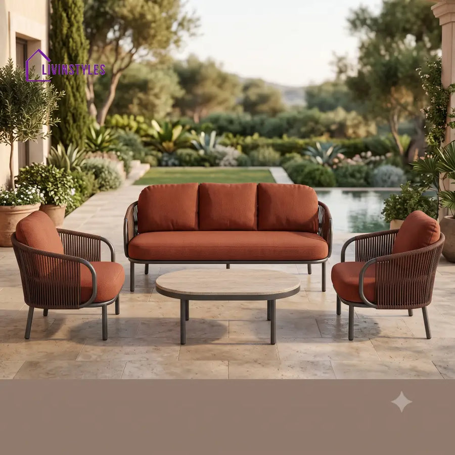 Adam Premium MS Frame with Powder Coated Outdoor Sofa Set with Weather Proof Fabric