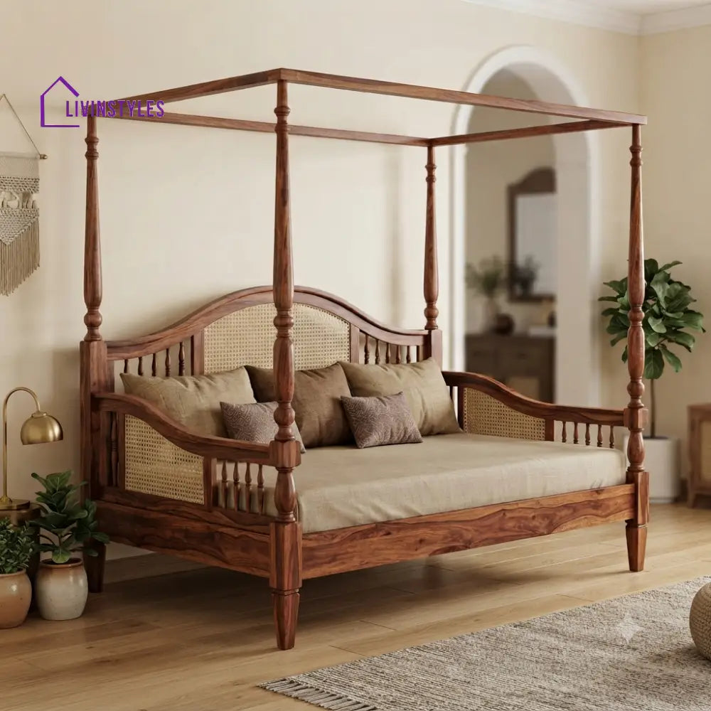 Adam Wooden Divan Bed for Living Room | Solid Sheesham Wood