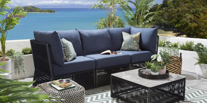 Adán Outdoor Sofa Set 3 Seater and 1 Center Table Set (Blue) Braided & Rope - Sofa Sets