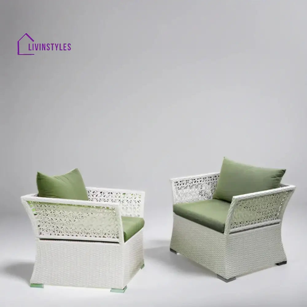 Adara Outdoor Sofa Set 2 Seater 2 Single seater and 1 Center Table (White + Green) - Sofa Sets